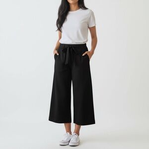 NEW Six/Fifty Jacklyn Black Cinched Tie Waist  Wide Leg Tie Waist Pants XS